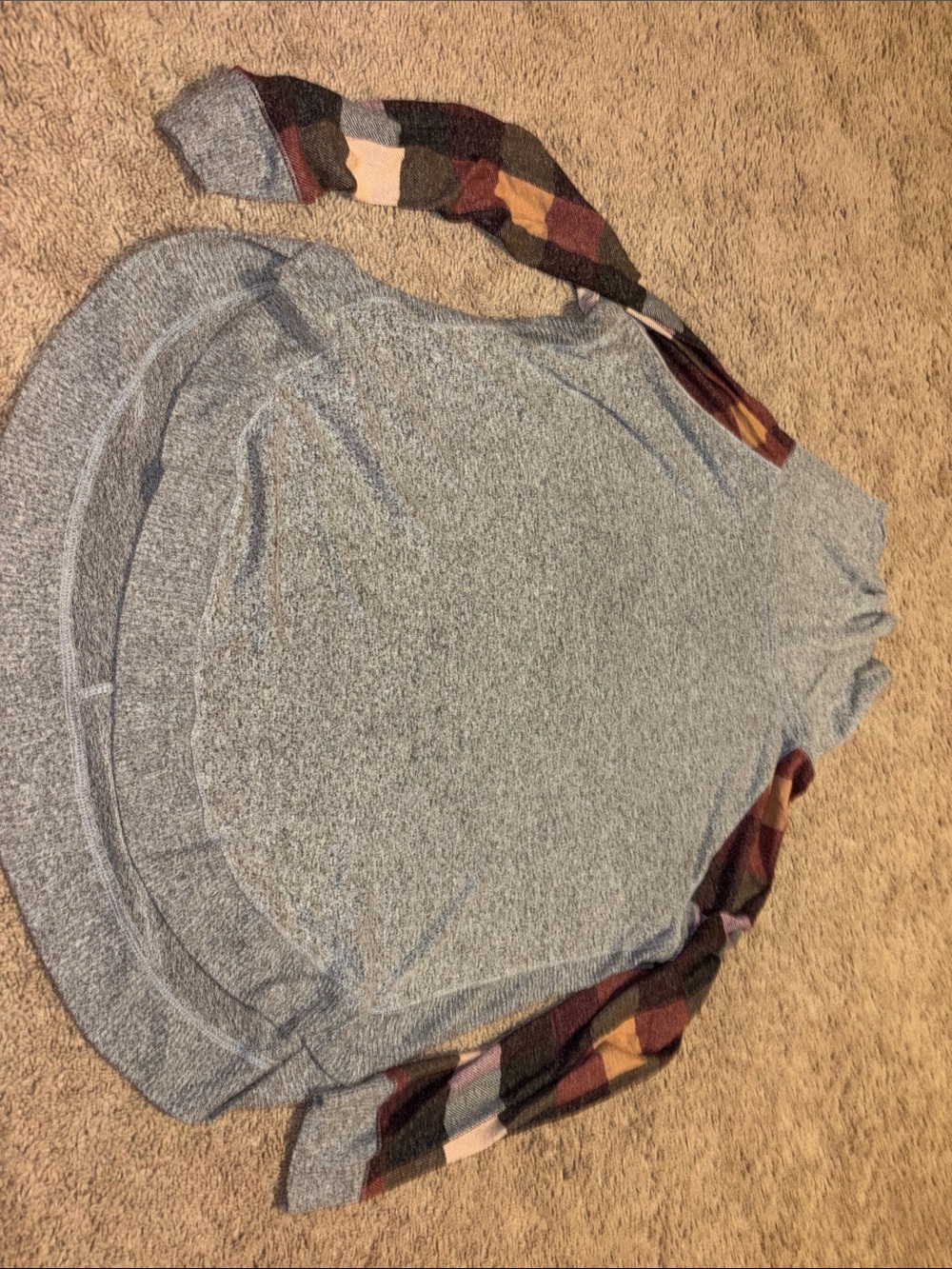 Maurices Heather Gray Turtleneck Sweater with Plaid Accent Sleeves